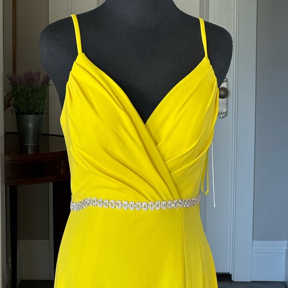 JVN BY JOVANI dress yellow jersey knit rhinestones size 8 pageant prom with tags - Picture 2 of 16